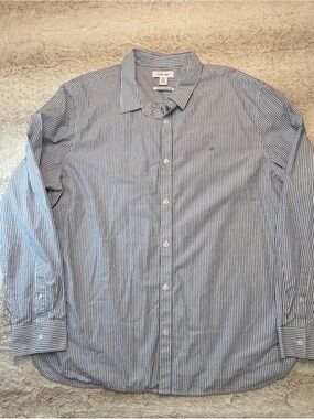 Calvin Klein Men's Blue and White Pinstripe Dress Shirt xxl 100% cotton